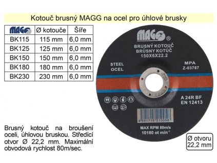 BK180_Kotouč brusný na ocel MAGG 180x6