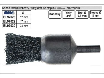BL97030_Kartáč rotační koncový 25mm vlnitý drát pro vrtačku