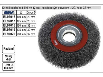 BL97018_Kartáč rotační radiální 150mm vlnitý drát s otvorem 32mm