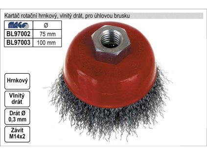 BL97003_Kartáč rotační hrnkový 100mm vlnitý drát pro úhlovou brusku