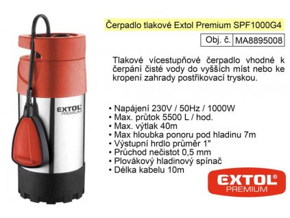 MA8895008_Čerpadlo elektrické nerezové tlakové 1100 W 5500 l / hod  Extol Premium 8895008