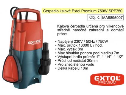 MA8895007_Čerpadlo elektrické kalové 750 W 13000 l / hod  Extol Premium 8895007