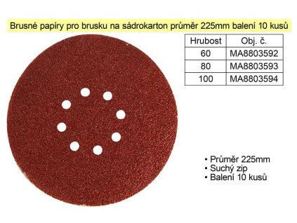 MA8803592_Brusné papíry pro brusku na sádrokarton průměr 225mm P60 balení 10 kusů