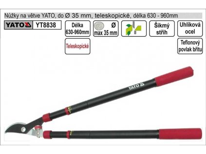 YT-8838_Nůžky na větve YATO 610-950mm půlkulatý břit teleskopické