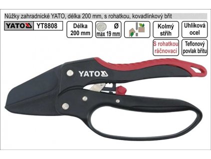 YT-8808_Nůžky zahradnické YATO 200mm s rohatkou kovadlinkový břit