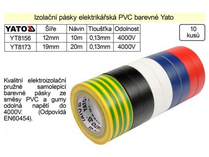 YT-8173_Izolační pásky elektrikářské PVC 19mm délka 20m barevné Yato balení