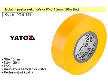 YT-81594_Izolační páska elektrikářská PVC 15mm / 20m žlutá