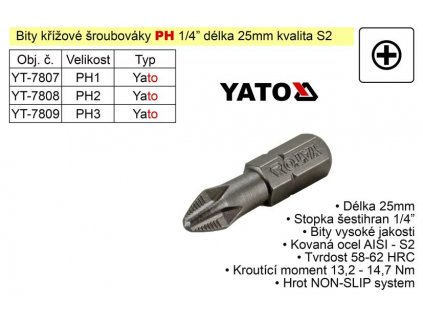 YT-7809_Bit křížový šroubovák PH3x25mm 1/4" Yato