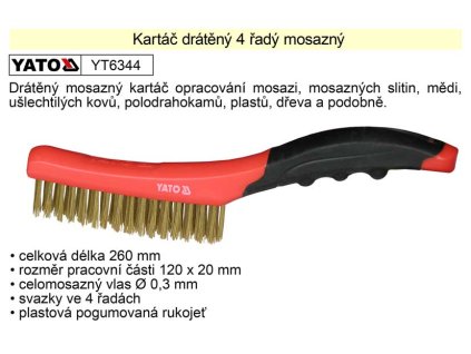 YT-6344_Kartáč mosazný ruční plastový 4 řadý Yato