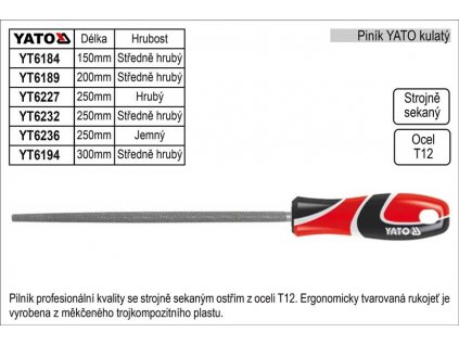 YT-6189_Pilník  YATO kulatý délka 200mm  středně hrubý