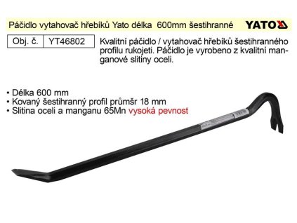 YT-46802_Páčidlo vytahovač hřebíků kované délka  600mm šestihranný profil 18mm