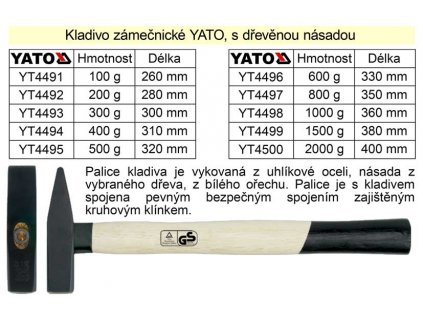 YT-4495_Kladivo zámečnické s dřevěnou násadou   500g