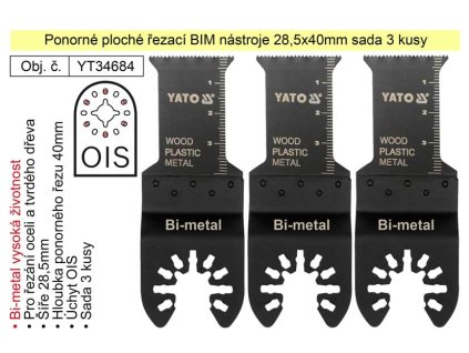 YT-34684_Ponorný plochý řezací Bi-metal nástroj nástroj 28,5x40mm oscilační s