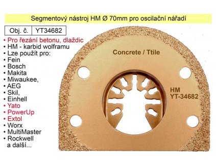 YT-34682_Segmentový řezací nástroj HM 70mm oscilační, pro beton, zdivo