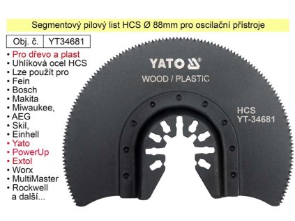 YT-34681_Segmentový pilový list HCS 88mm oscilační, pro dřevo, plasty YT-3468