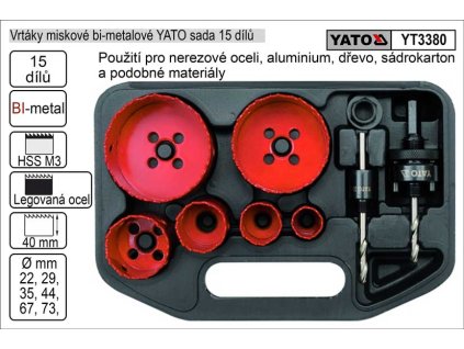 YT-3380_Vrtáky YATO vyřezávací bimetalové miskové sada  8 dílů 22-73mm