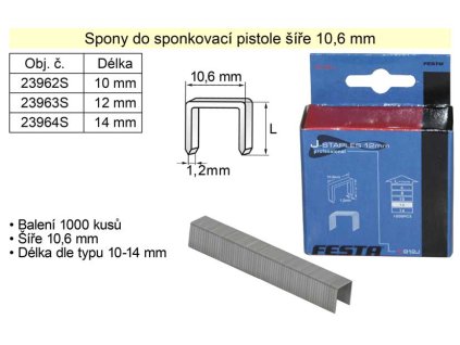 23964_Spony do sponkovačky šíře 10,6 mm hranaté délka 14 mm balení 1000 kusů, typ 140