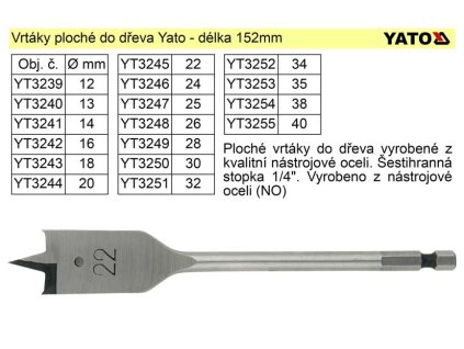 YT-3241_Vrták plochý průměr 14mm do dřeva Yato