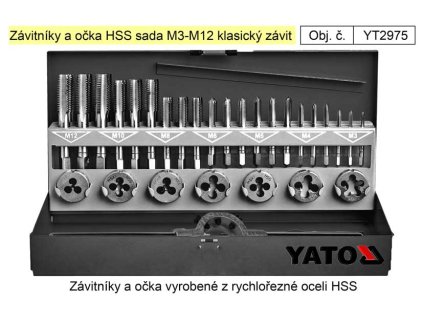 YT-2975_Závitníky a očka HSS sada M3-M12 klasický závit, Yato