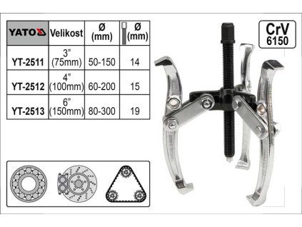 YT-2511_Stahovák  YATO 3-ramenný šíře ramen 150mm délka  75mm