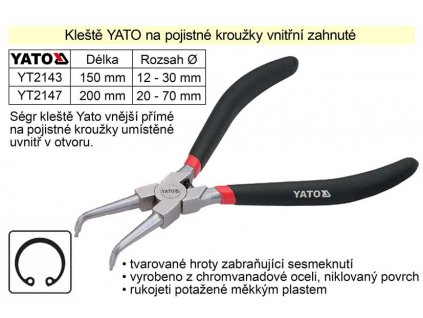 YT-2147_Kleště  YATO na pojistné kroužky 200 mm vnitřní zahnuté