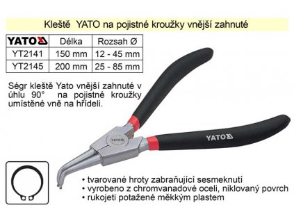 YT-2145_Kleště  YATO na pojistné kroužky 200 mm vnější zahnuté
