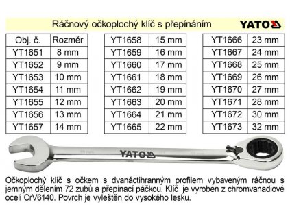 YT-1661_YATO Ráčnový klíč očkoplochý s přepínáním 18mm