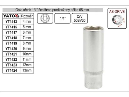 YT-1422_Gola ořech šestihran 1/4" prodloužený 11mm