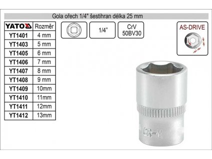 YT-1401_Gola ořech šestihran  1/4"  4mm