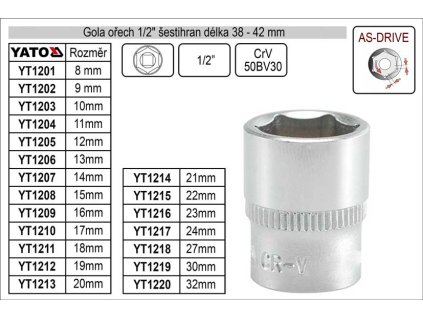 YT-1214_Gola ořech šestihran 1/2"  21mm