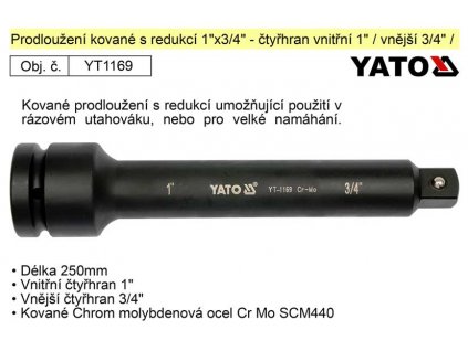 YT-1169_Prodloužení  kované s redukcí 1"x3/4" - čtyřhran vnitřní 1" / vnější