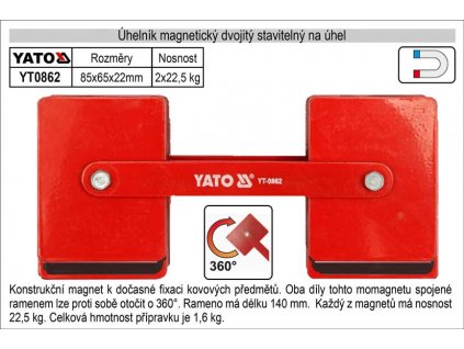 YT-0862_Úhelník magnetický dvojitý stavitelný úhel 2 x 85x65x22mm, ke svařování