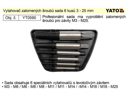 YT-0590_Vytahovač zalomených šroubů sada 6 kusů 3 - 25 mm Yato