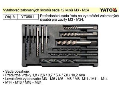 YT-0591_Vytahovač zalomených šroubů sada 12 kusů 3 - 24 mm Yato