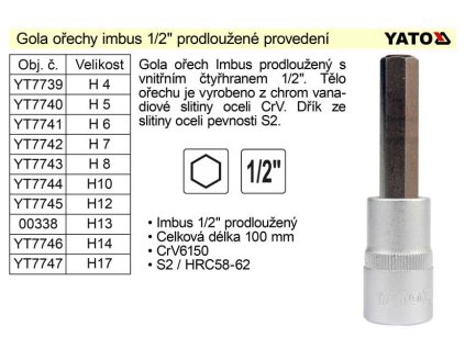 YT-04391_Gola ořech imbus 1/2" prodloužený  H5 YT-7740