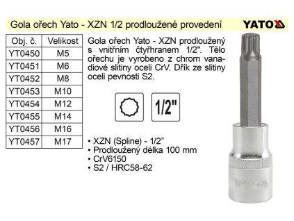 YT-04357_Gola ořech XZN M17 prodloužený 1/2" YT-0457