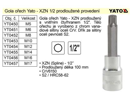 YT-04355_Gola ořech XZN M14 prodloužený 1/2" YT-0455