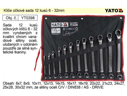 YT-0398_Klíče očkové sada 12 kusů 6-32mm CrV Yato
