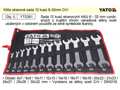 YT-0381_Klíče stranové sada 12 kusů 6-32mm CrV Yato