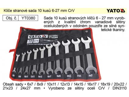 YT-0380_Klíče stranové sada 10 kusů 6-27mm CrV Yato