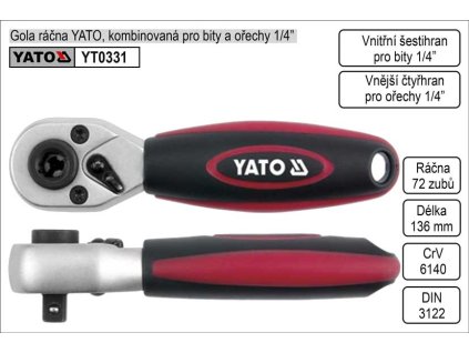 YT-0331_Gola ráčna Yato kombinovaná pro bity a ořechy 1/4"