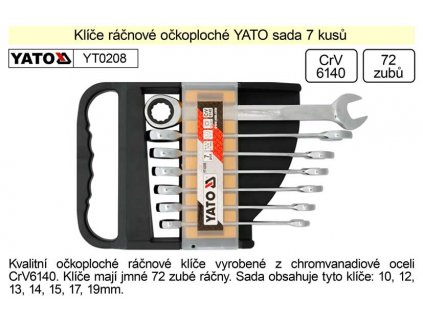 YT-0208_YATO Klíče ráčnové sada 7 kusů očkoploché 10-19mm
