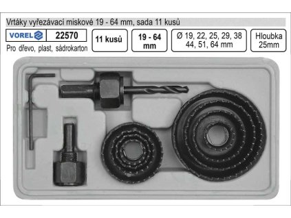 TO-22570_Vrtáky   vyřezávací miskové sada 11 dílů 19-64mm