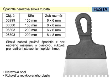 TO-06299_Špachtle nerezová 150mm zubatá zub 6x6mm