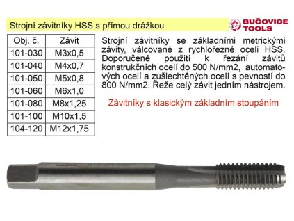 101-040_Strojní závitník  M4x0,7 HSS přímá drážka klasický závit