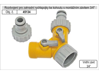45134_Rozdvojení pro zahradní rychlspojky ke kohoutu s montážním závitem 3/4"