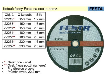 22253_Kotouč  řezný na  ocel Festa 150x1,6mm