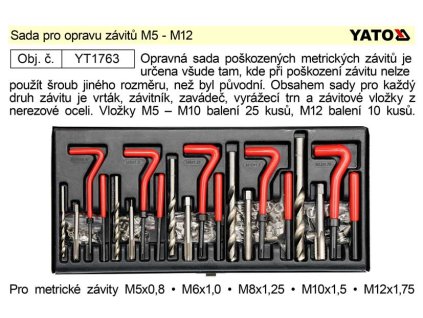 YT-1763_YATO Sada pro opravu závitů M5 - M12 YT-1763