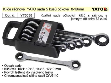 YT-5038_YATO Klíče ráčnové sada 5 kusů očkové 8-19mm