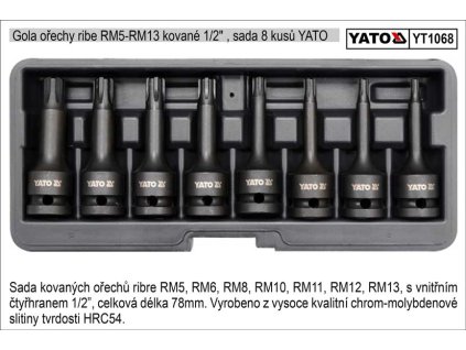 YT-1068_YATO Zástrčné hlavice RIBE RM5-RM13 gola ořechy sada 8 kusů kované